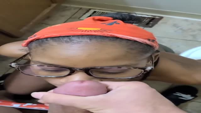 Ebony bitch gets cum face