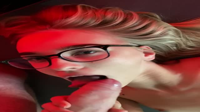 Cute blonde in glasses uses her eye contact to get a nice facial