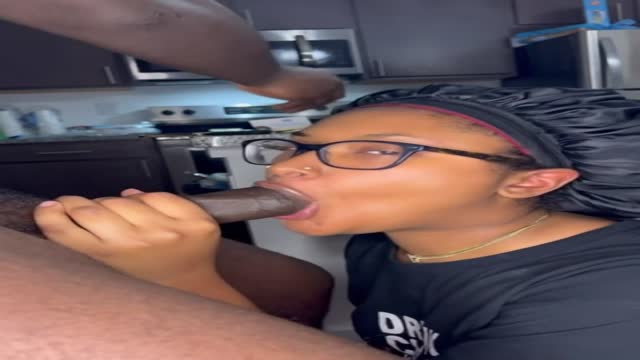 Sucking balls in her glasses until a huge facial