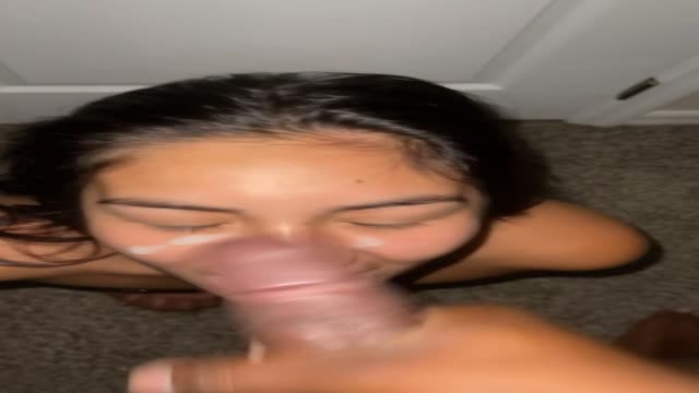 Submissive petite latina on her knees for BBC facial and swallows